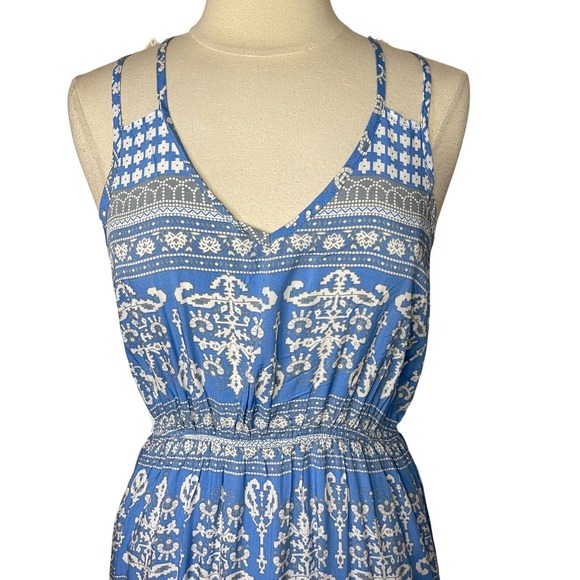 NEW‼️ ENTRO Lace-Backed Blue & White Boho Maxi Dress, LARGE - Picture 3 of 9